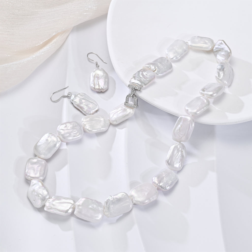 Perlore Statement 15x20mm Rectangle Freshwater Pearl Set | High Lustre