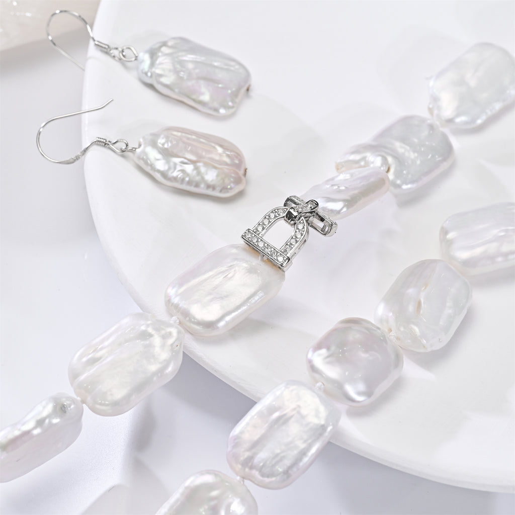 Perlore Statement 15x20mm Rectangle Freshwater Pearl Set | High Lustre