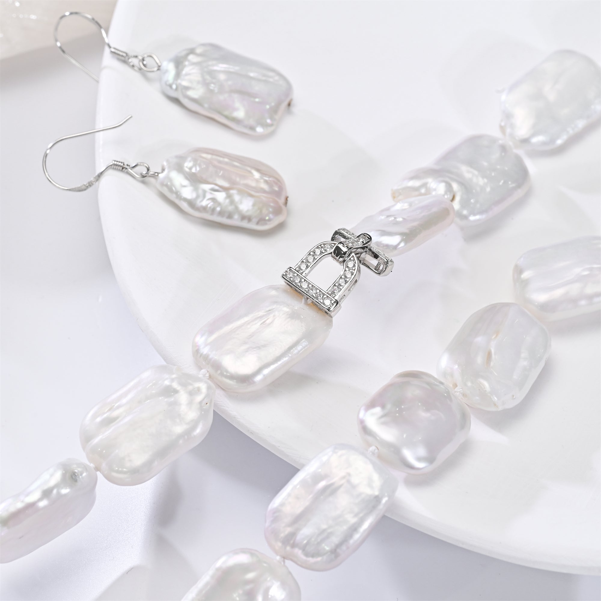 Perlore Statement 15x20mm Rectangle Freshwater Pearl Set | High Lustre