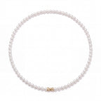 Perlore Lustrous 3-4mm AAA Freshwater Pearl Strand Necklace – 40cm Choker with 18k Yellow Gold Bowknot Box Clasp