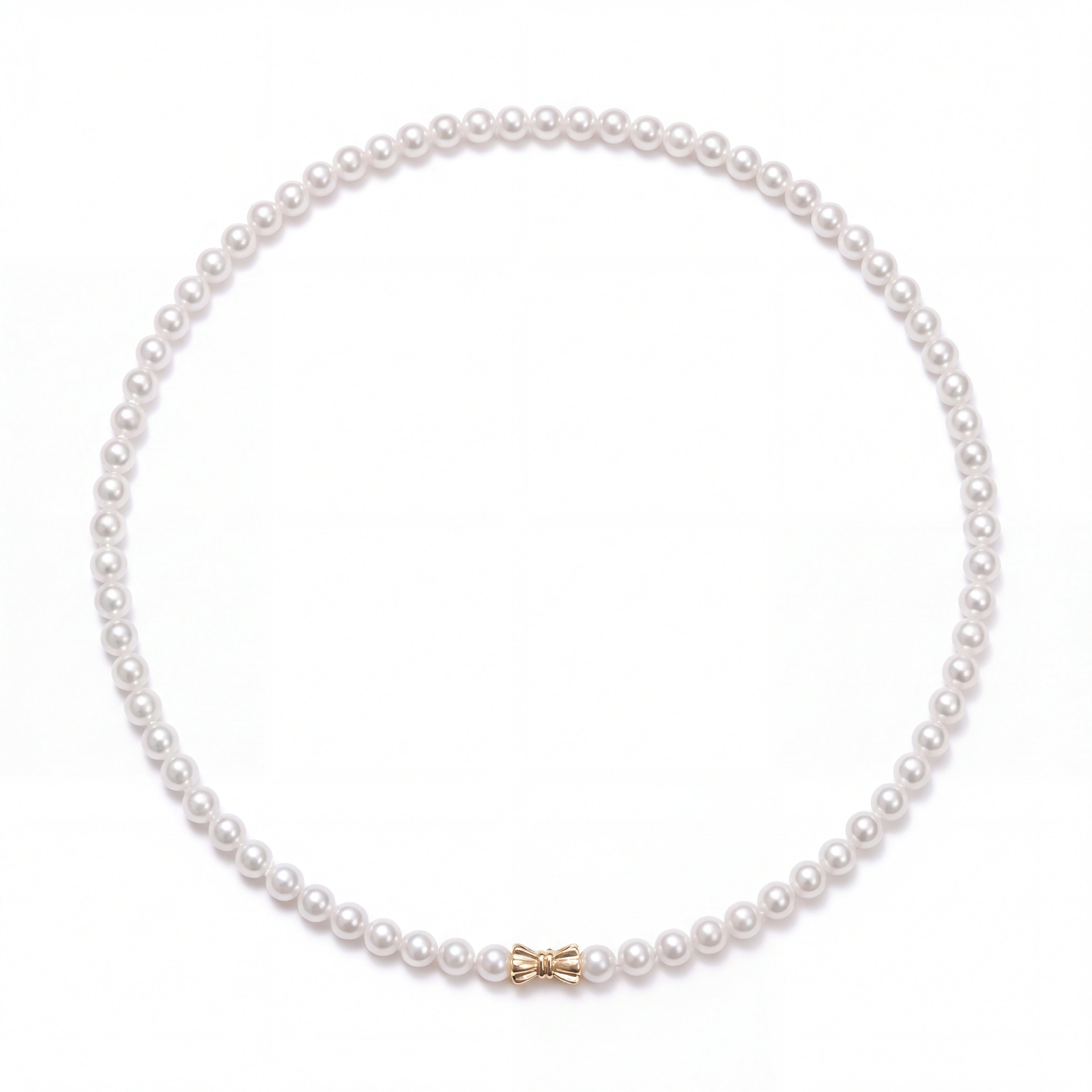Perlore Lustrous 3-4mm AAA Freshwater Pearl Strand Necklace – 40cm Choker with 18k Yellow Gold Bowknot Box Clasp