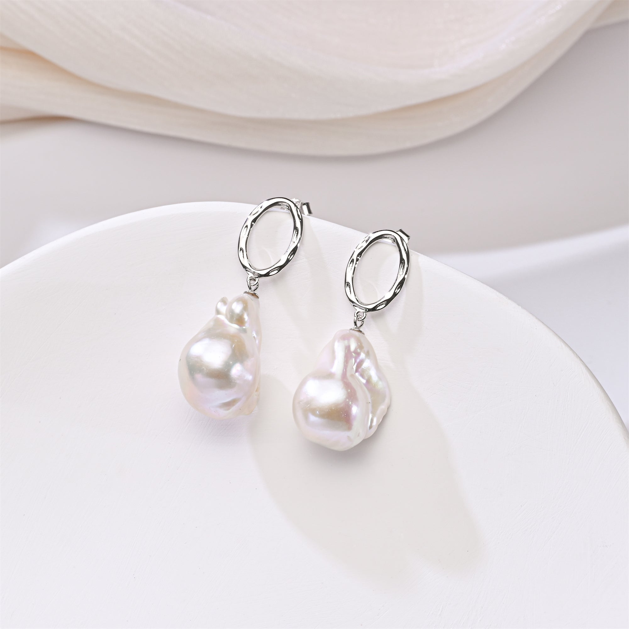 Perlore Freshwater Organic Orbit Baroque Pearl Drop Earrings in Sterling Silver