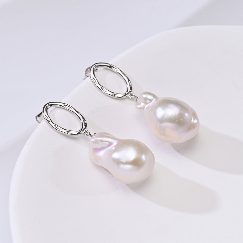 Perlore Freshwater Organic Orbit Baroque Pearl Drop Earrings in Sterling Silver