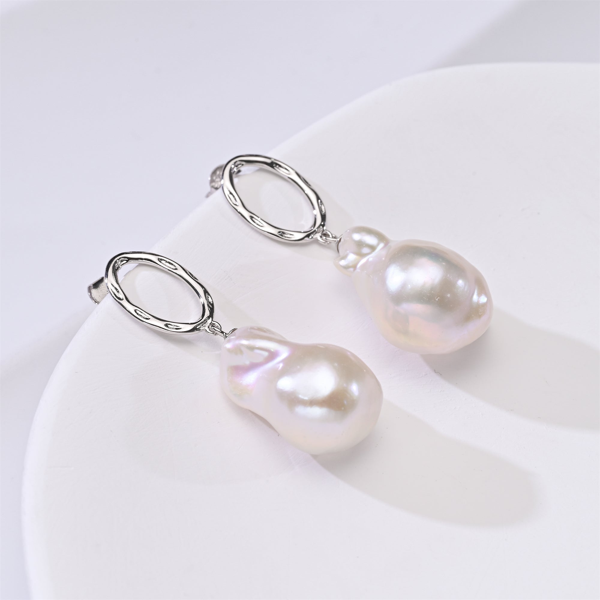 Perlore Freshwater Organic Orbit Baroque Pearl Drop Earrings in Sterling Silver