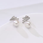 Modern Geometric Ribbon Pearl Earrings