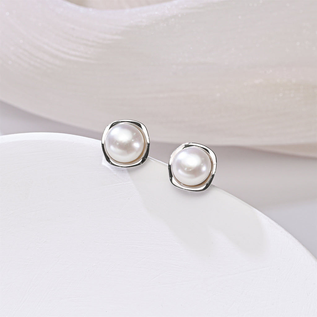 Perlore Freshwater Tulip Studs Button Pearl in Sterling Silver