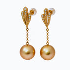 Perlore 18K Gold Duamond Art Deco Golden South Sea Pearl Drops