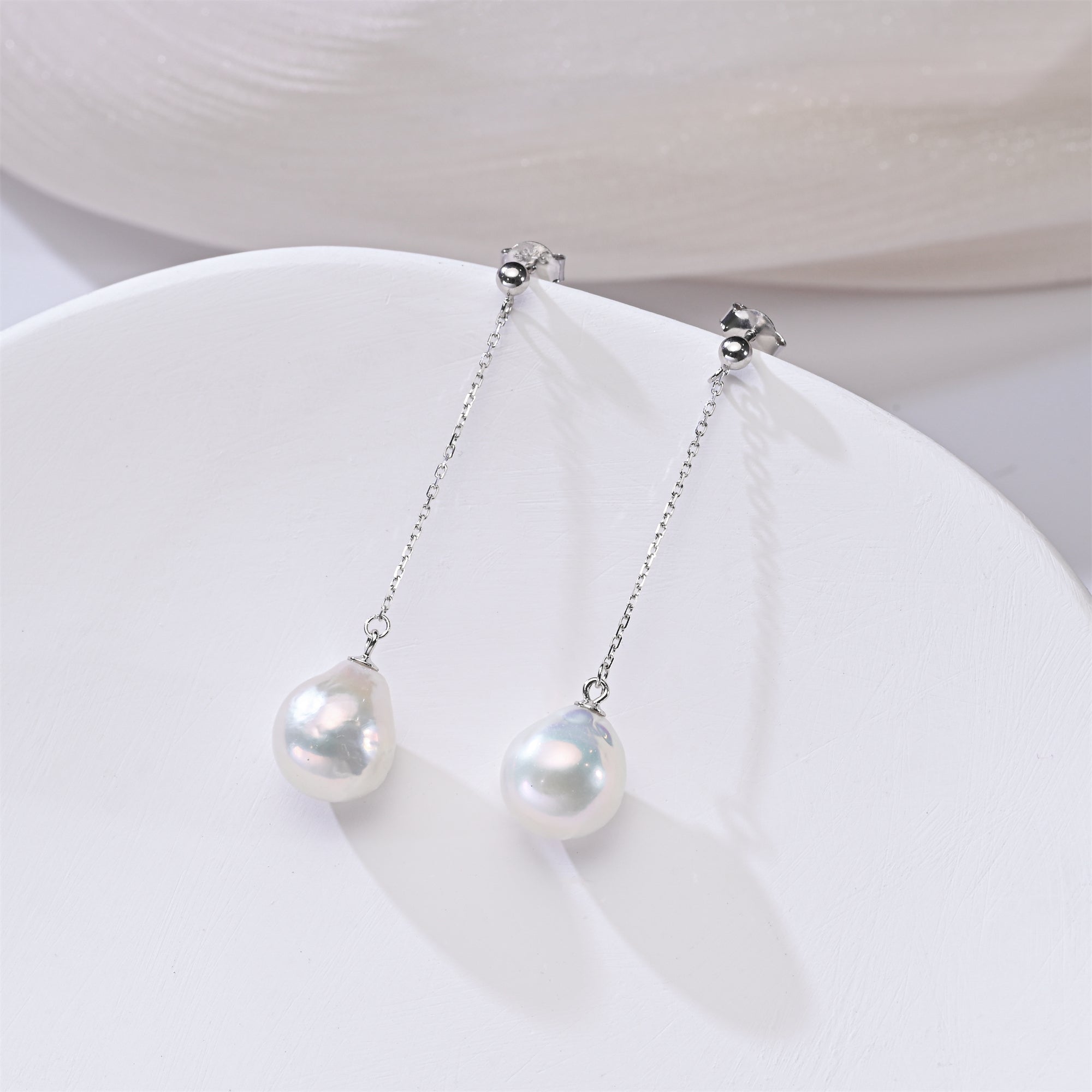 Perlore Minimalist Muse Freshwater Baroque Pearl Chain Drops Earrings