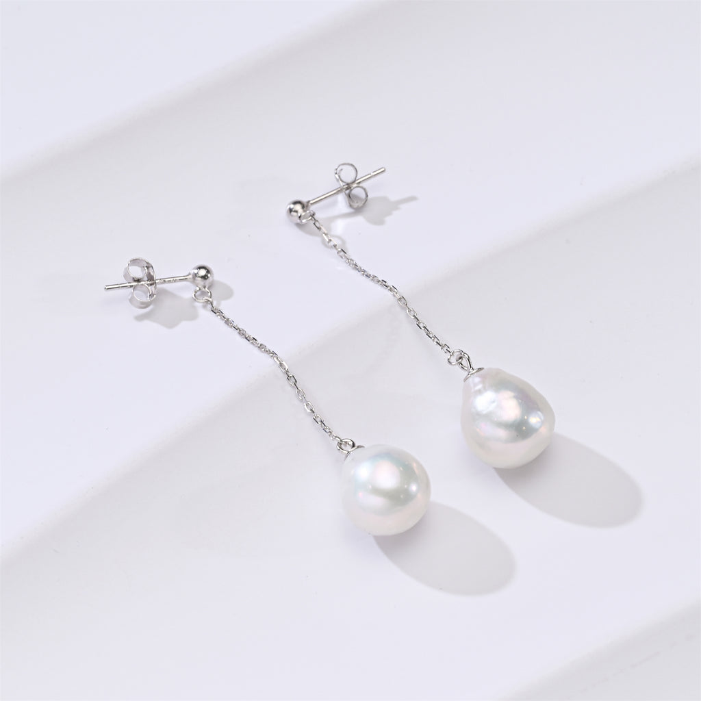 Perlore Minimalist Muse Freshwater Baroque Pearl Chain Drops Earrings