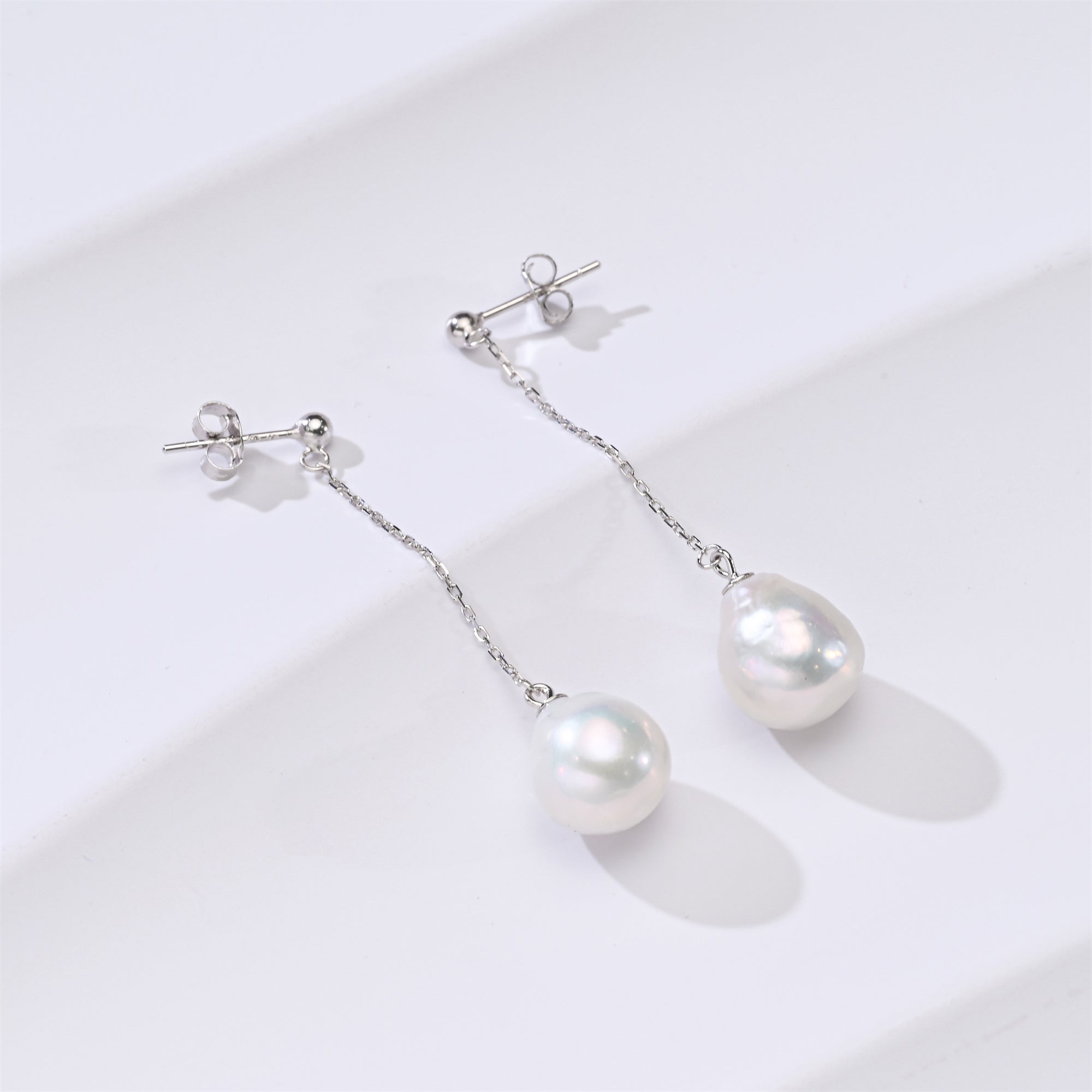 Perlore Minimalist Muse Freshwater Baroque Pearl Chain Drops Earrings