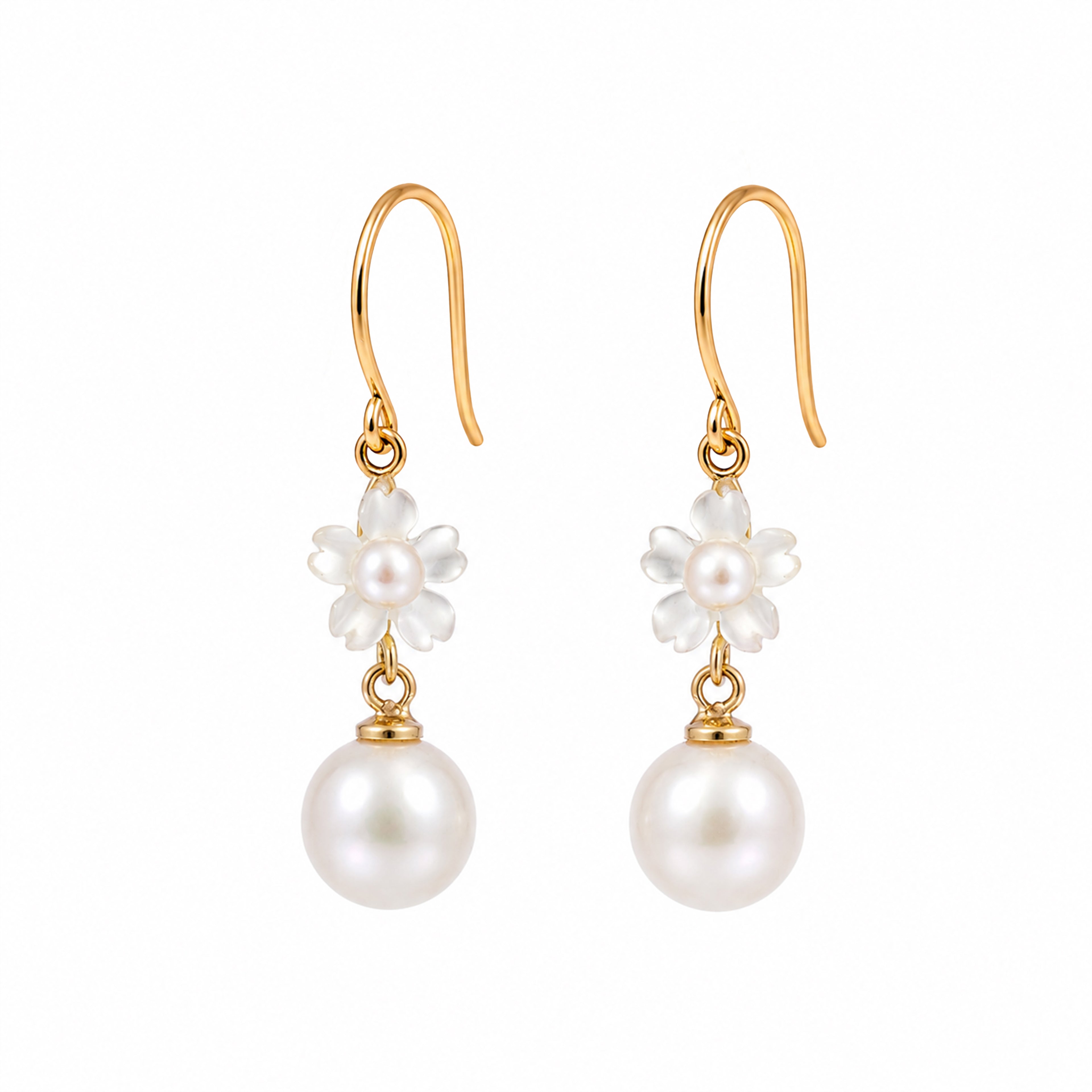 Perlore AAA K18 Yellow Gold Mother of Pearl Blossom Drops