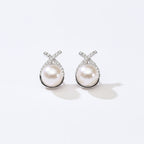 Perlore Sterling Silver Celestial Criss-Cross Freshwater Pearl Stud Earrings