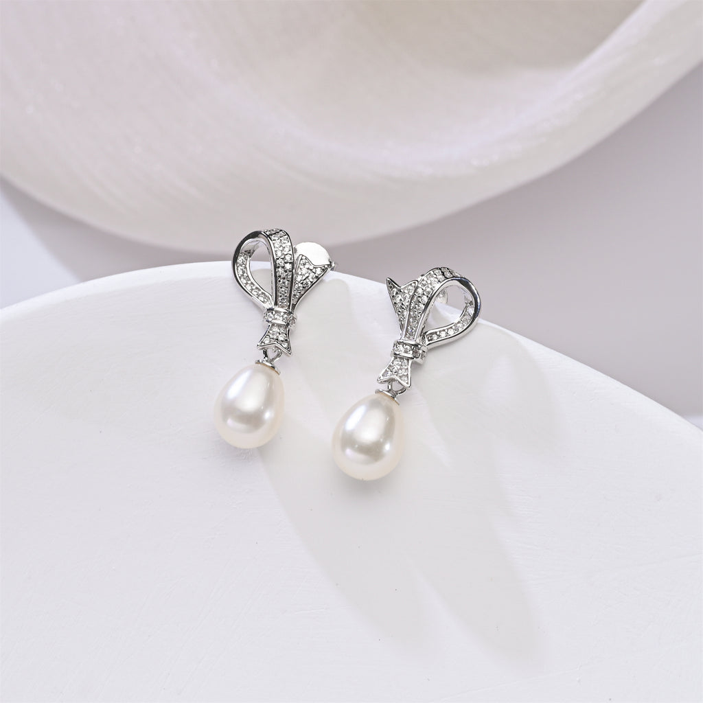 Perlore Freshwater Cultured Pearl Luminous Ribbon Teardrop Earrings in Sterling Silver