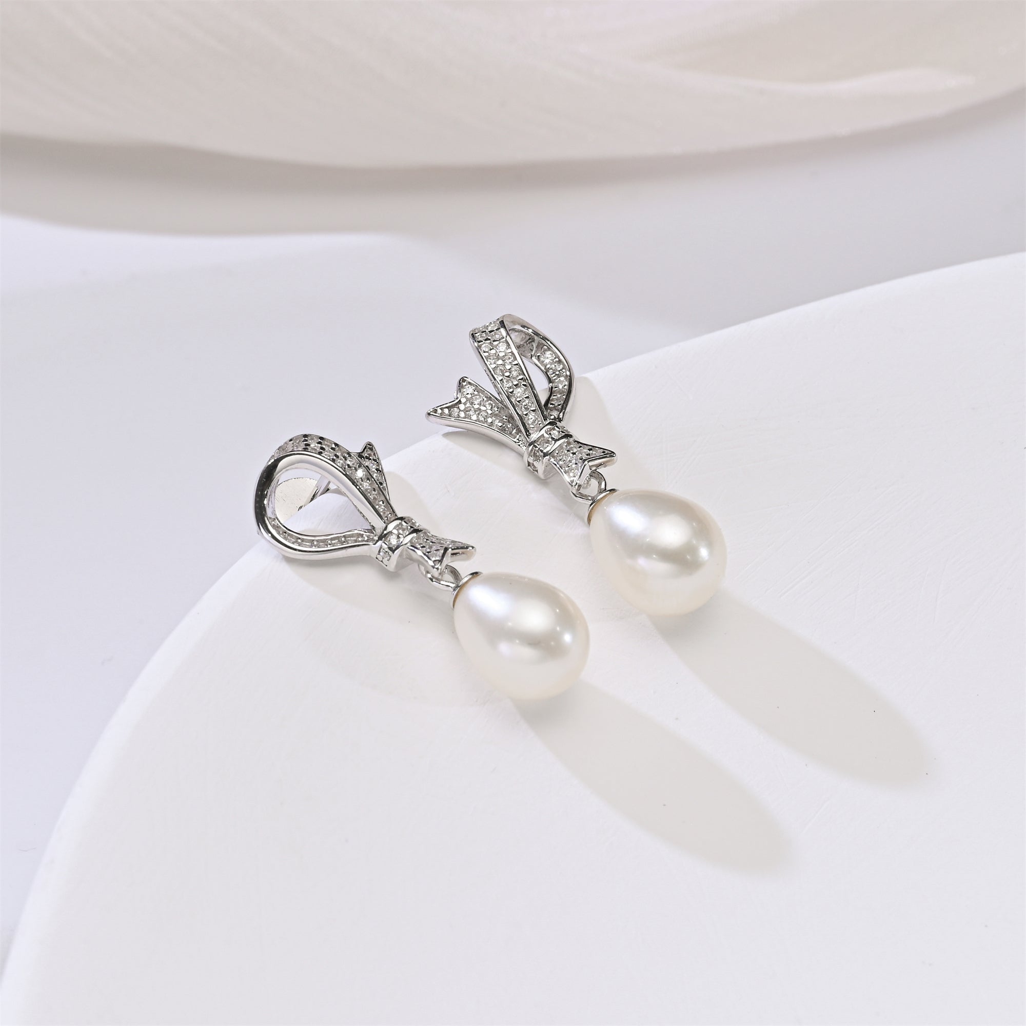 Perlore Freshwater Cultured Pearl Luminous Ribbon Teardrop Earrings in Sterling Silver