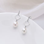 Perlore Geometric Square AAA Freshwater Pearl Drops Earrings