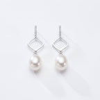 Perlore Geometric Square AAA Freshwater Pearl Drops Earrings