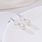 Perlore Geometric Square AAA Freshwater Pearl Drops Earrings