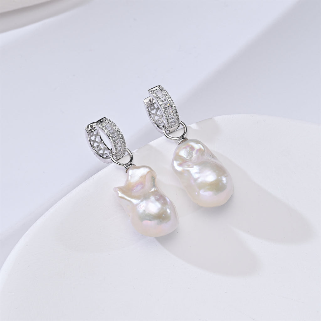 Perlore Freshwater Celestial Huggi Baroque Pearl Drops Earrings in Sterling Silver
