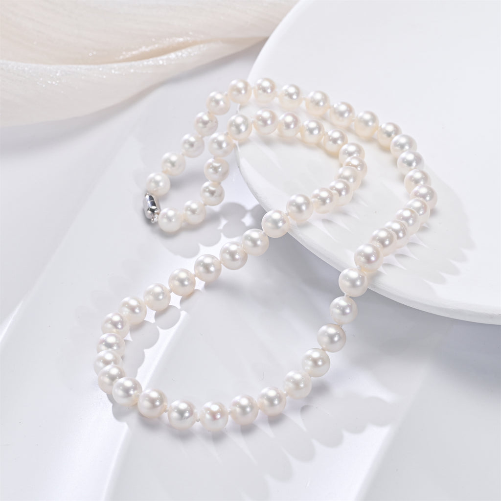Perlore Classic 8mm Round Freshwater Pearl Strand 14K White Gold