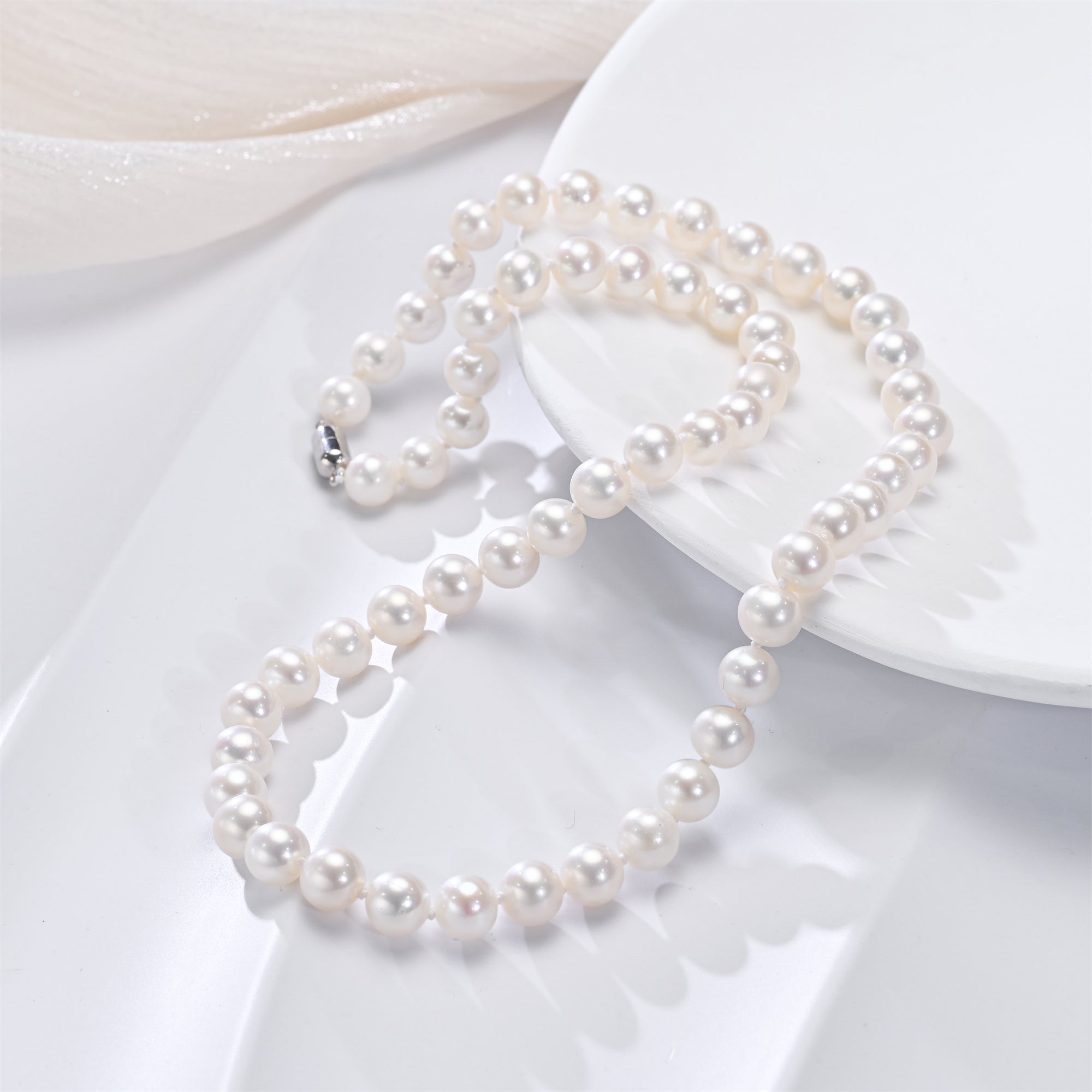 Perlore Classic 8mm Round Freshwater Pearl Strand 14K White Gold