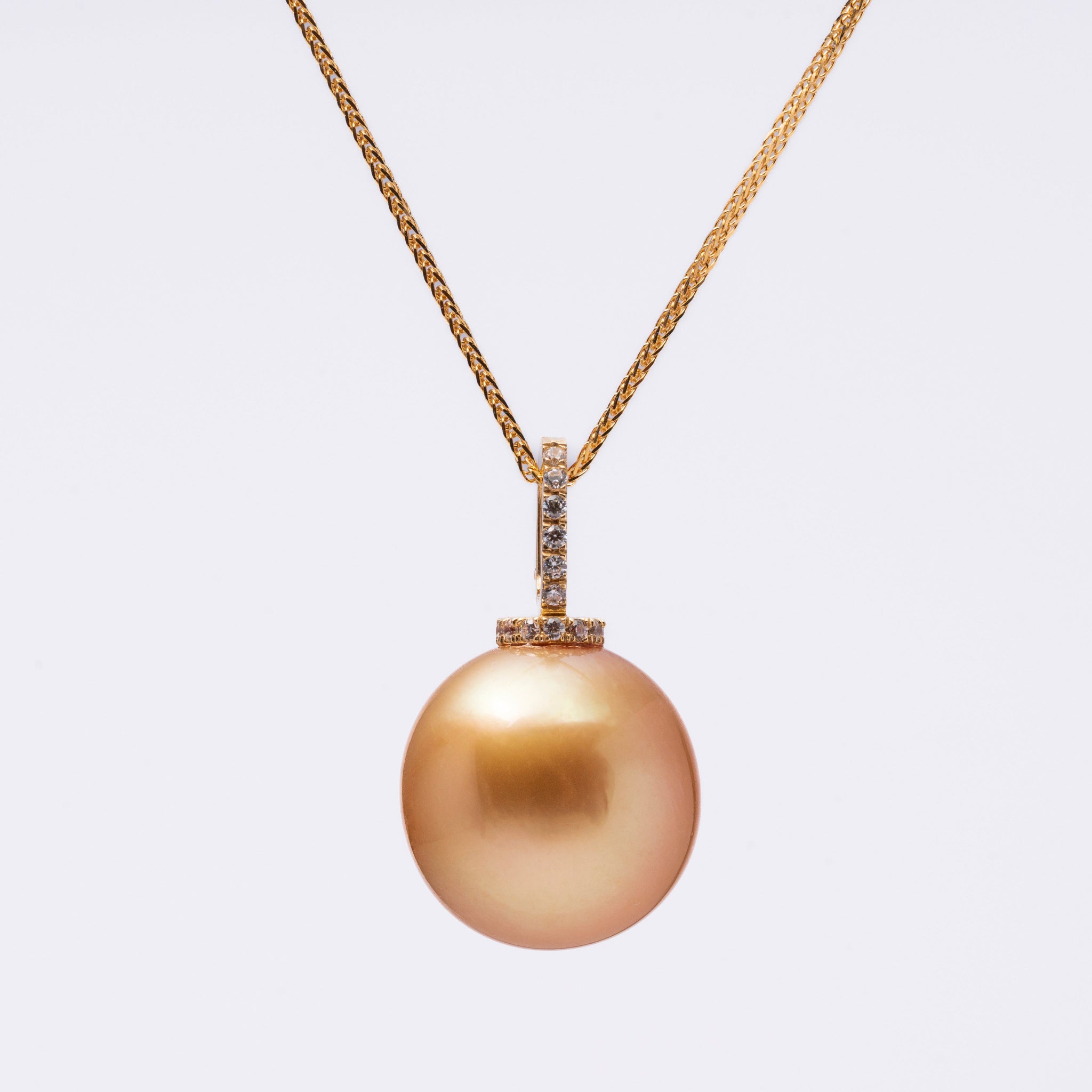 Perlore 18K Yellow Gold Diamond 14mm Rich Golden South Sea Pearl Pendant Necklace