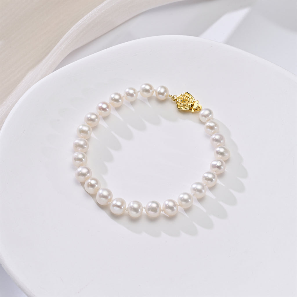 Perlore 7-8mm AA Near-Round Freshwater Pearl Bracelet