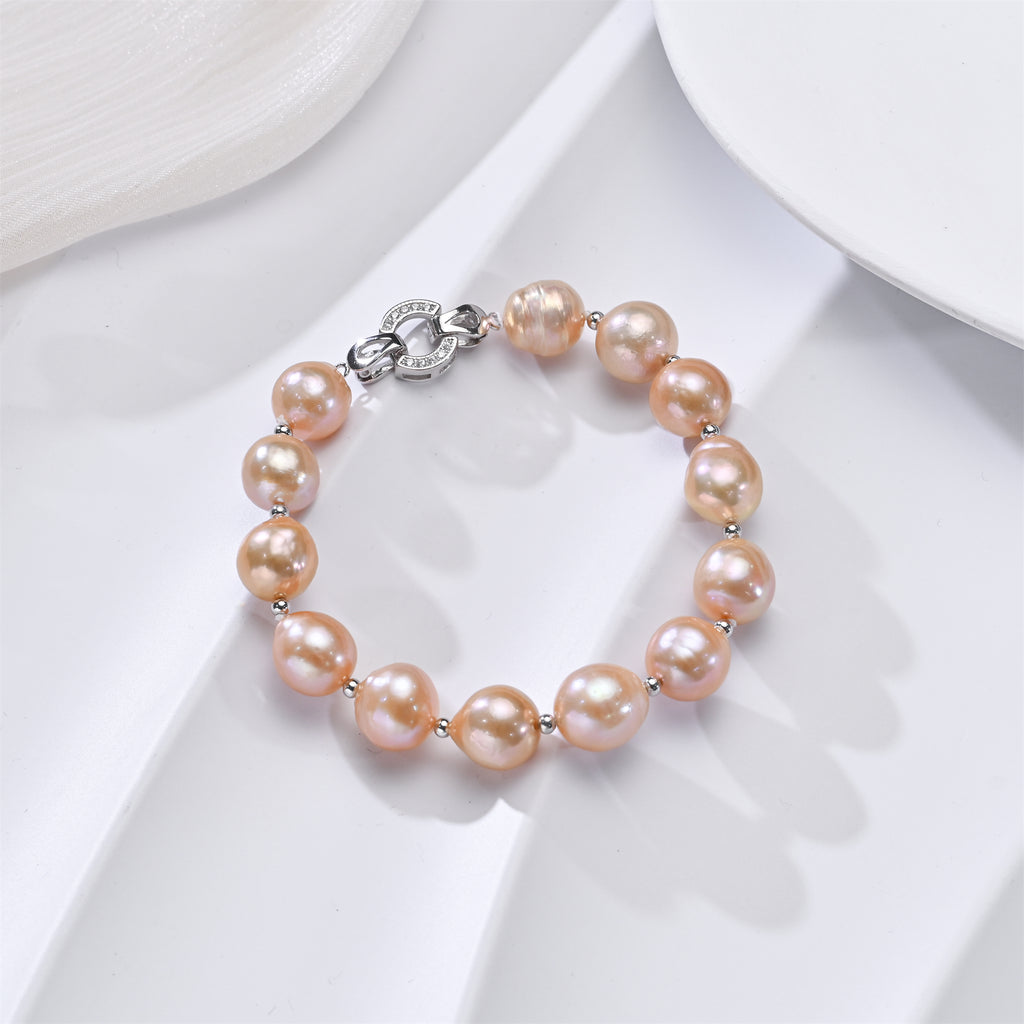 Perlore 11mm AA+ Baroque Pearl Bracelet with Sterling Silver Clasp