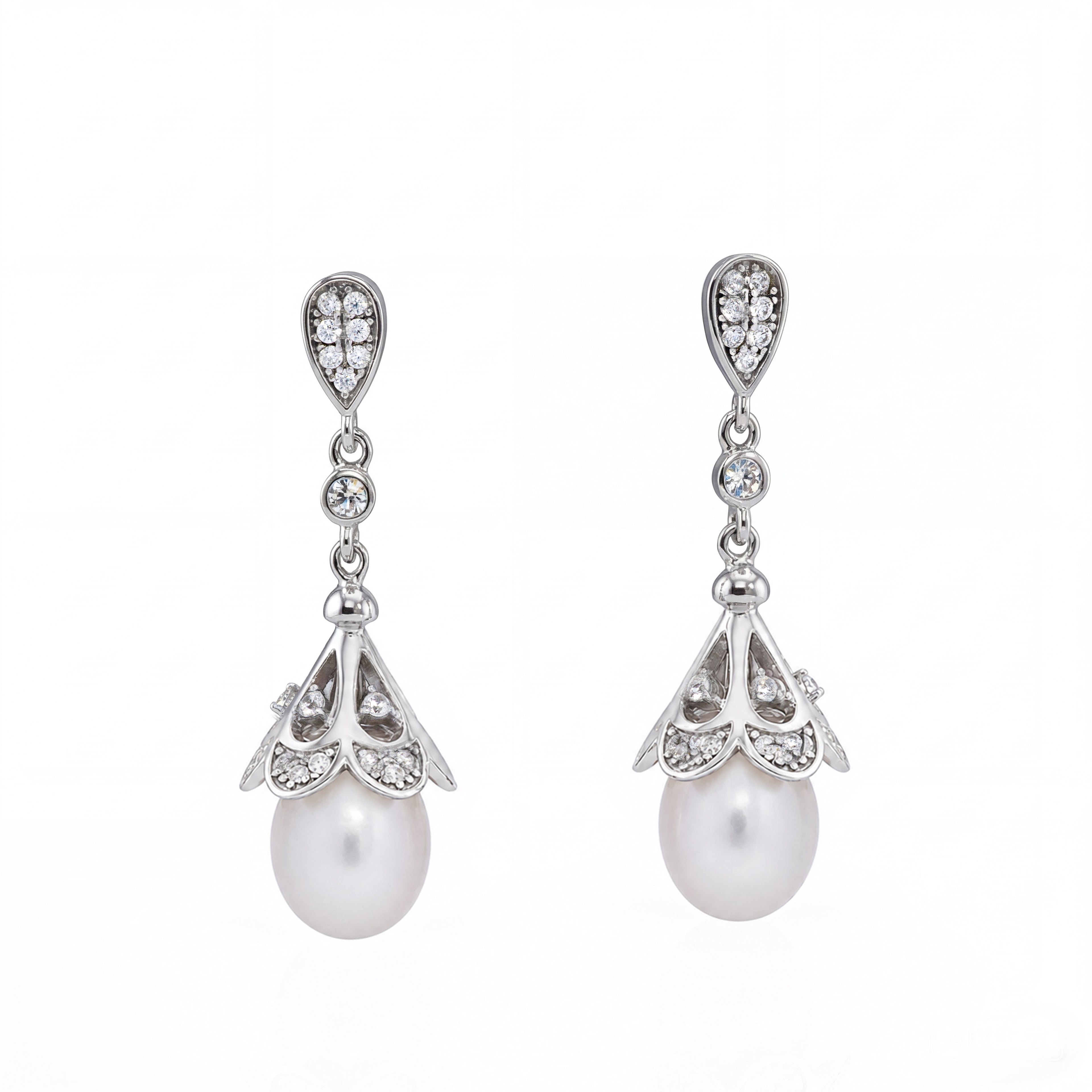 Perlore AAA Vintage Filigree Teardrop Pearl Drops