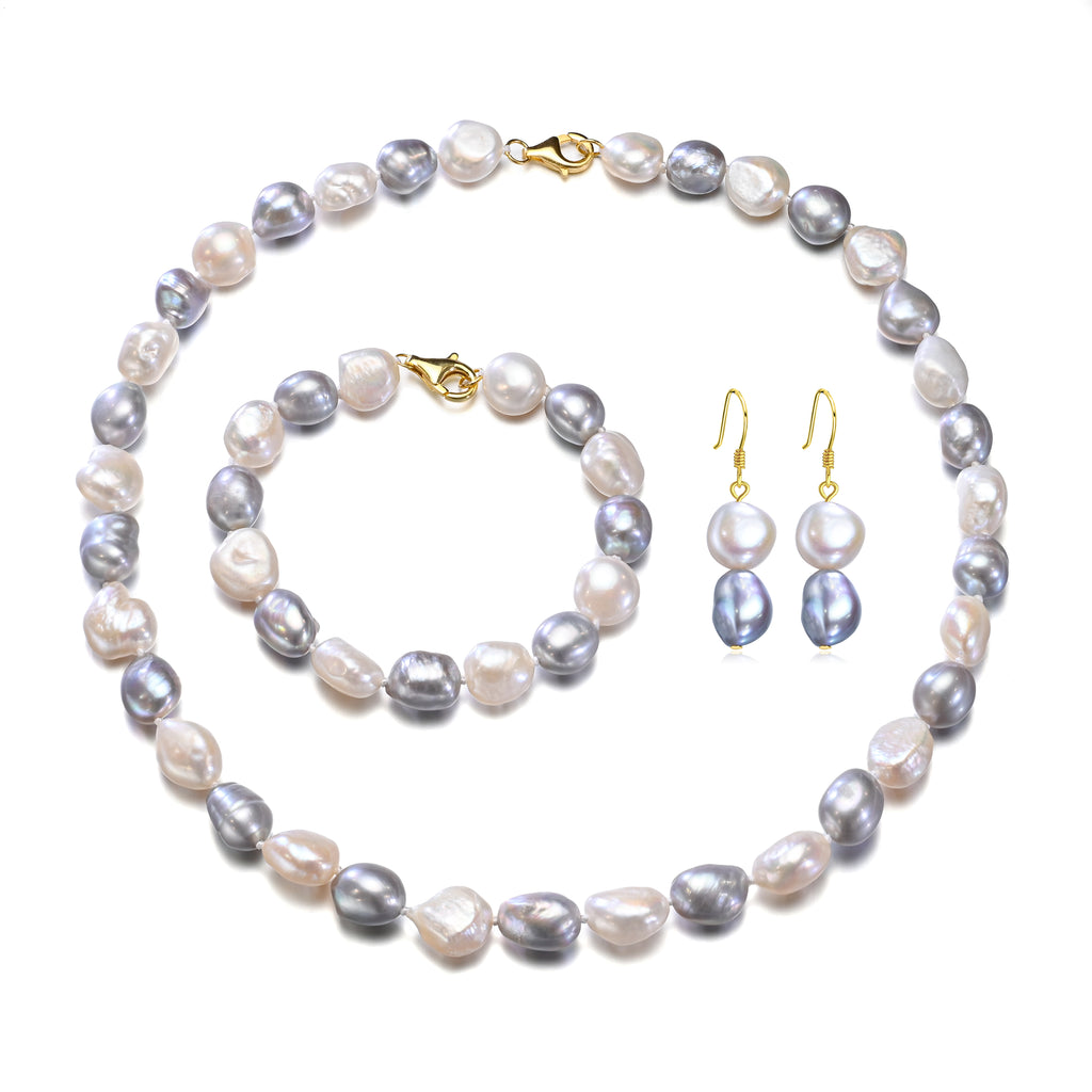 Perlore 10mm Baroque Freshwater Pearl Jewelry Set AA Grade