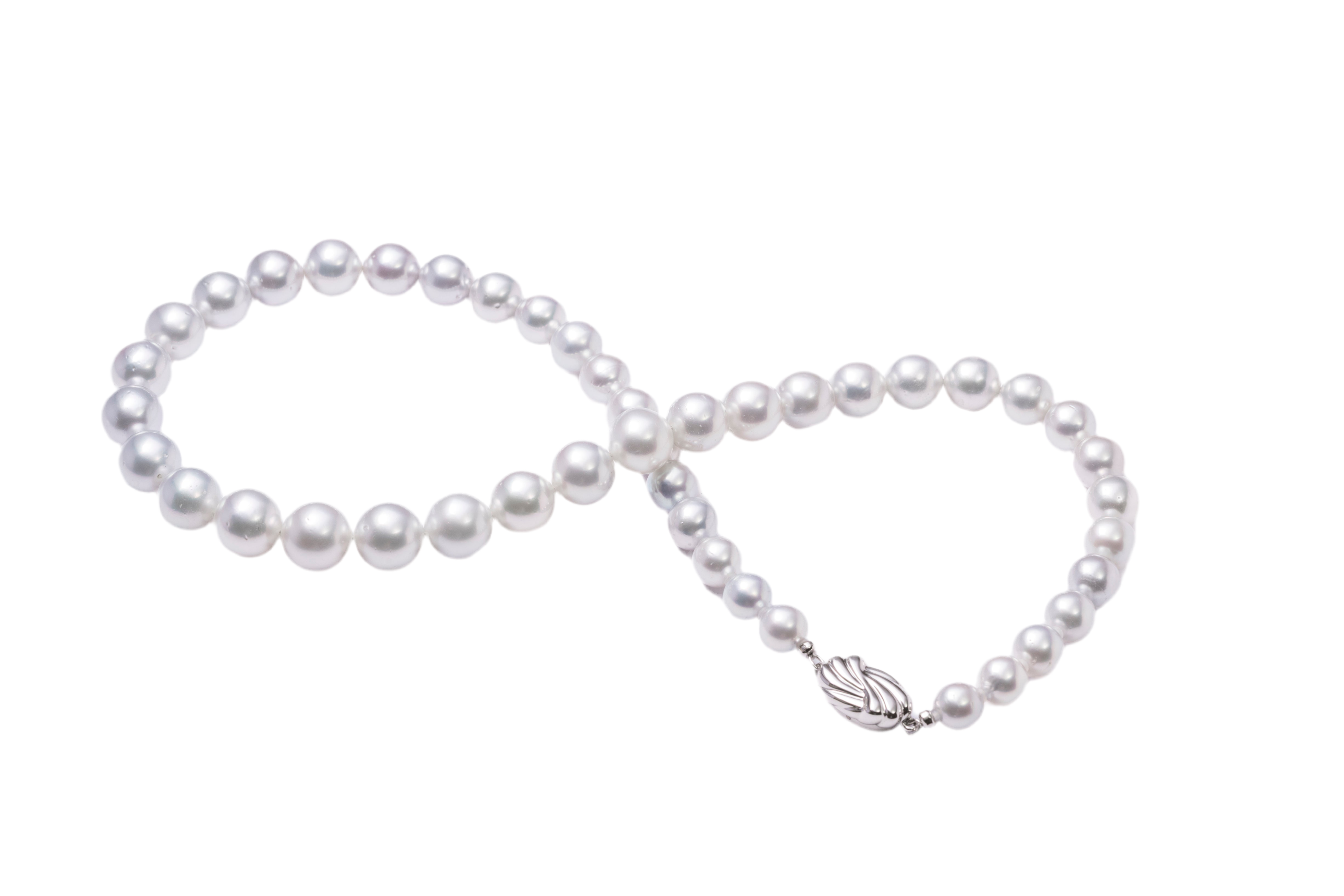 Perlore 7.5mm – 11.1mm Graduated South Sea Pearl Strand – White Silver, Phoenix Grade (Guild Certified)