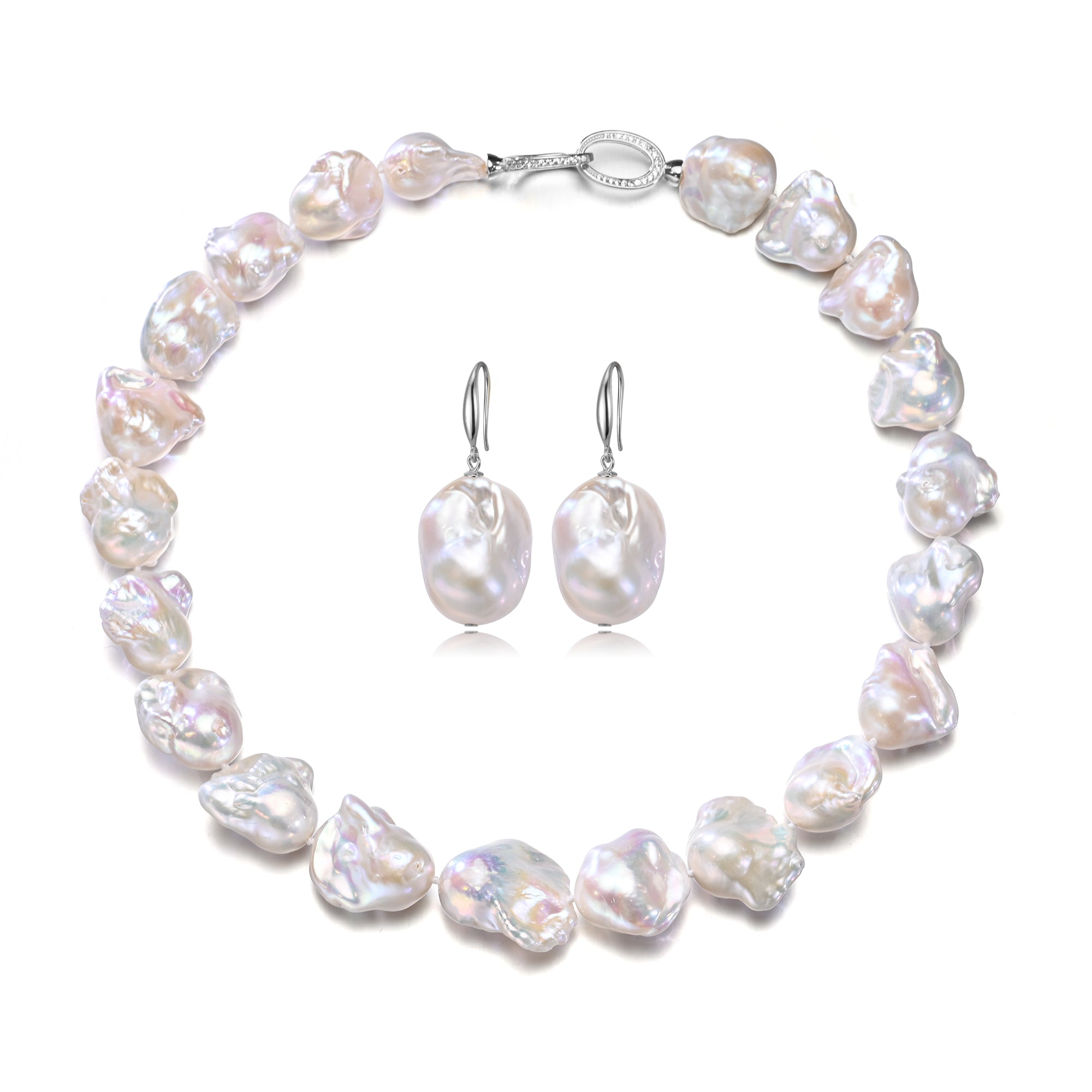 Perlore Extra-Large 15x20mm AA Baroque Pearl Jewelry Set Necklace & Earrings with Sterling Silver Clasp