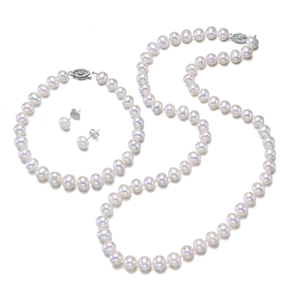 Perlore Luminous Freshwater Pearl Jewellery Set 7mm Off Round