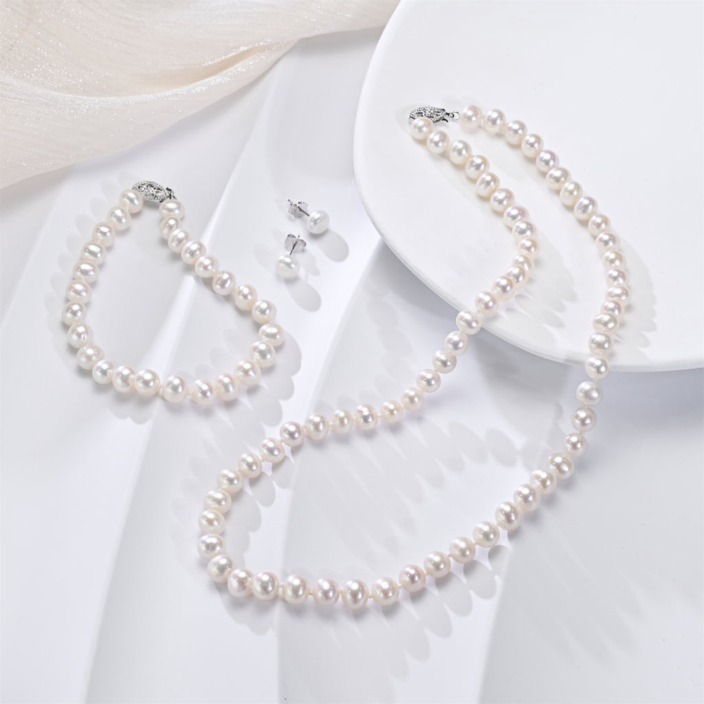 Perlore Luminous Freshwater Pearl Jewellery Set 7mm Off Round