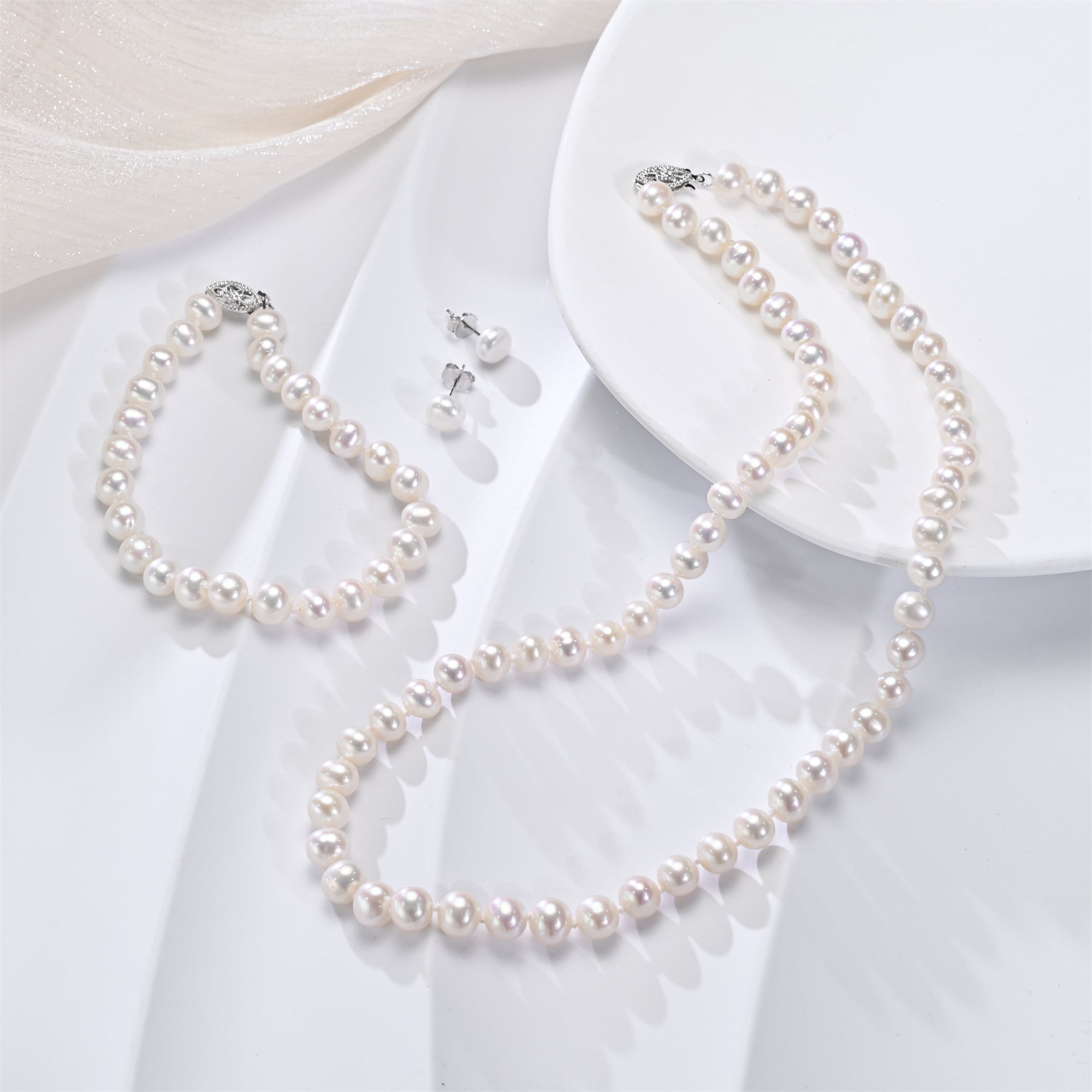 Perlore Luminous Freshwater Pearl Jewellery Set 7mm Off Round