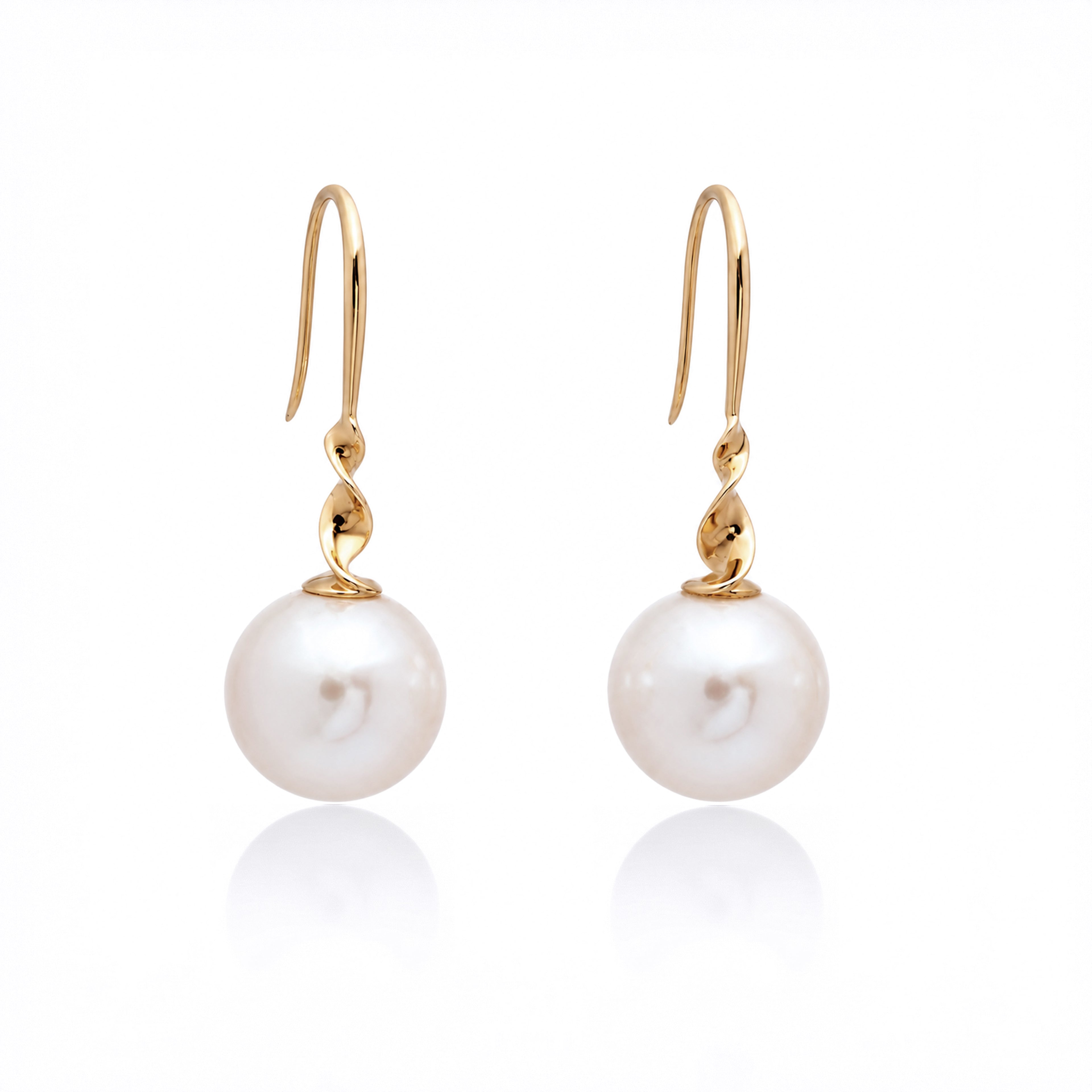 Perlore AAA 18K Yellow Gold Twist Round Pearl Drops