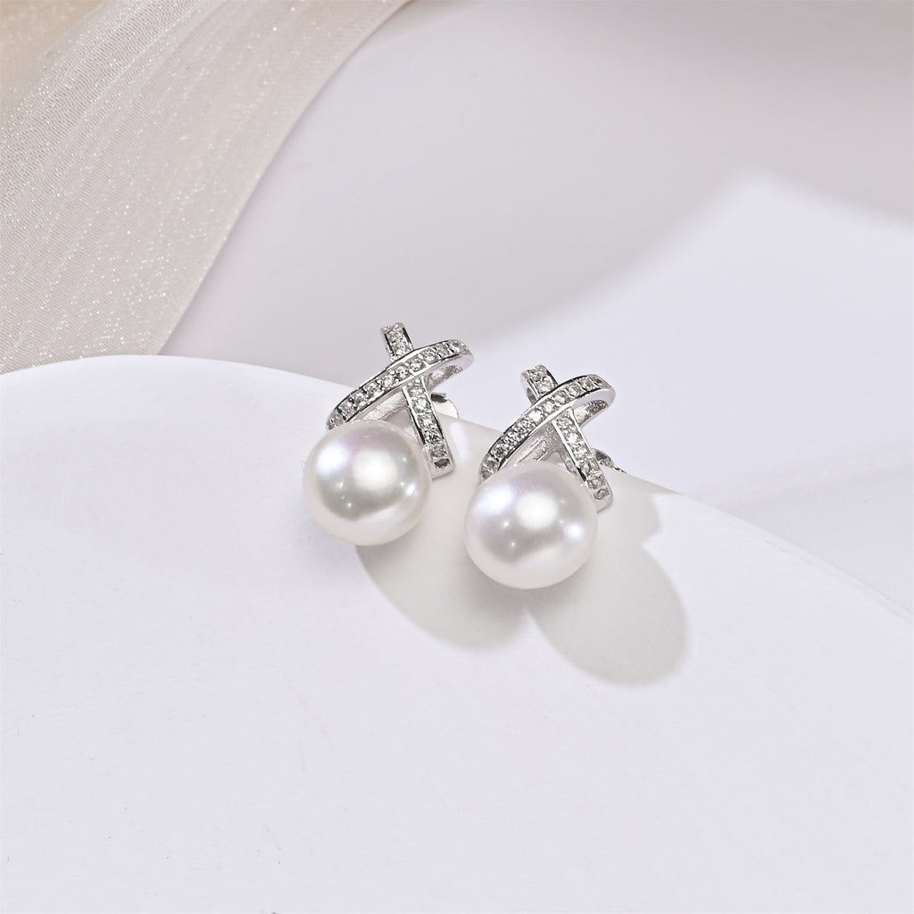 Perlore Freshwater Serene Interlace Button Pearl Studs