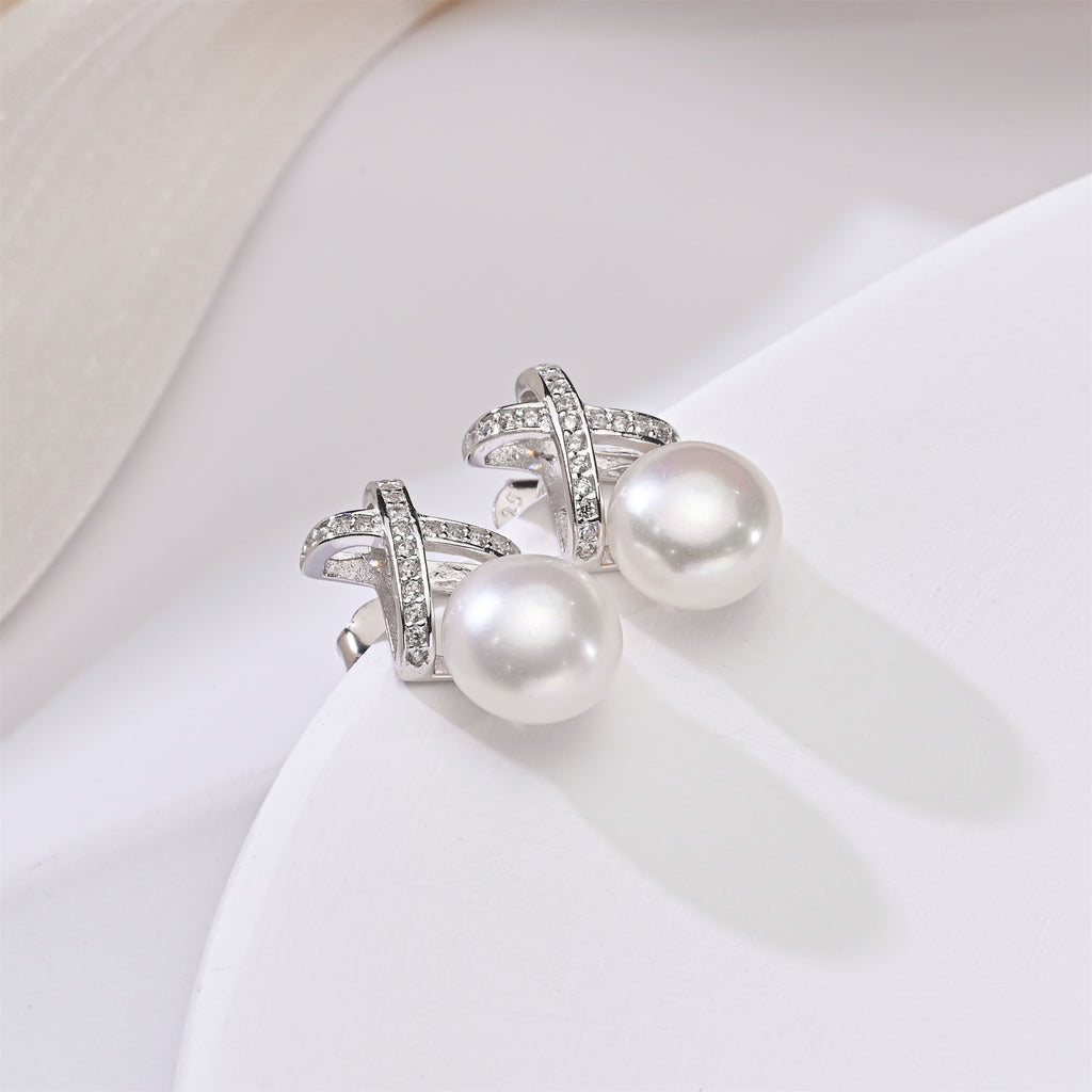 Perlore Freshwater Serene Interlace Button Pearl Studs