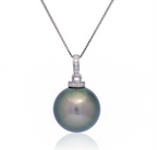 Perlore Estate Large 13.7mm Round Tahitian Pearl & Diamond Pendant in 18K White Gold – Guild Noble Grade