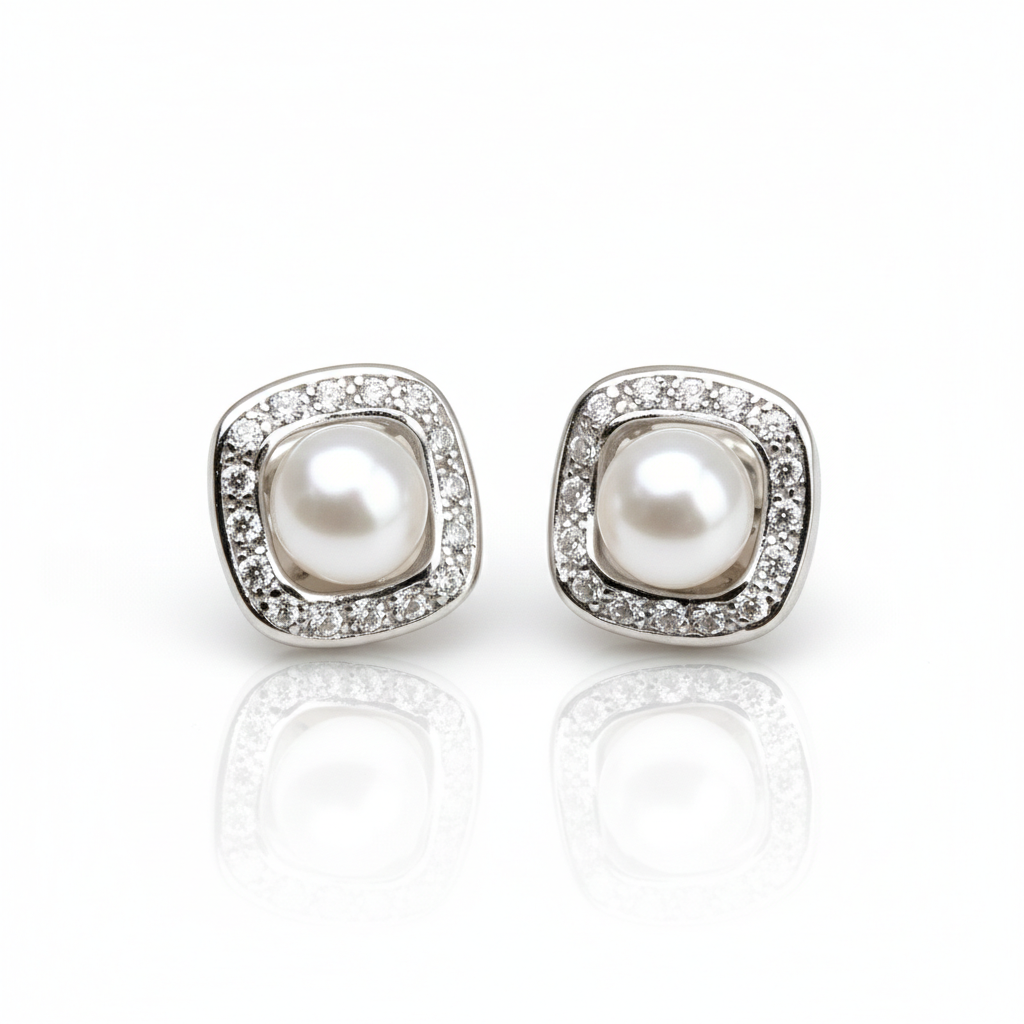 Petite Radiance 6mm Button Pearl Studs in Sterling Silver