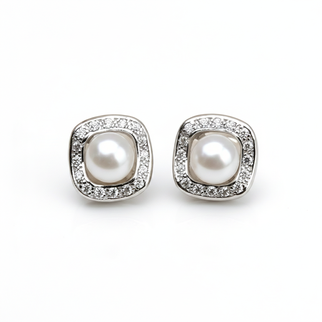 Petite Radiance 6mm Button Pearl Studs in Sterling Silver