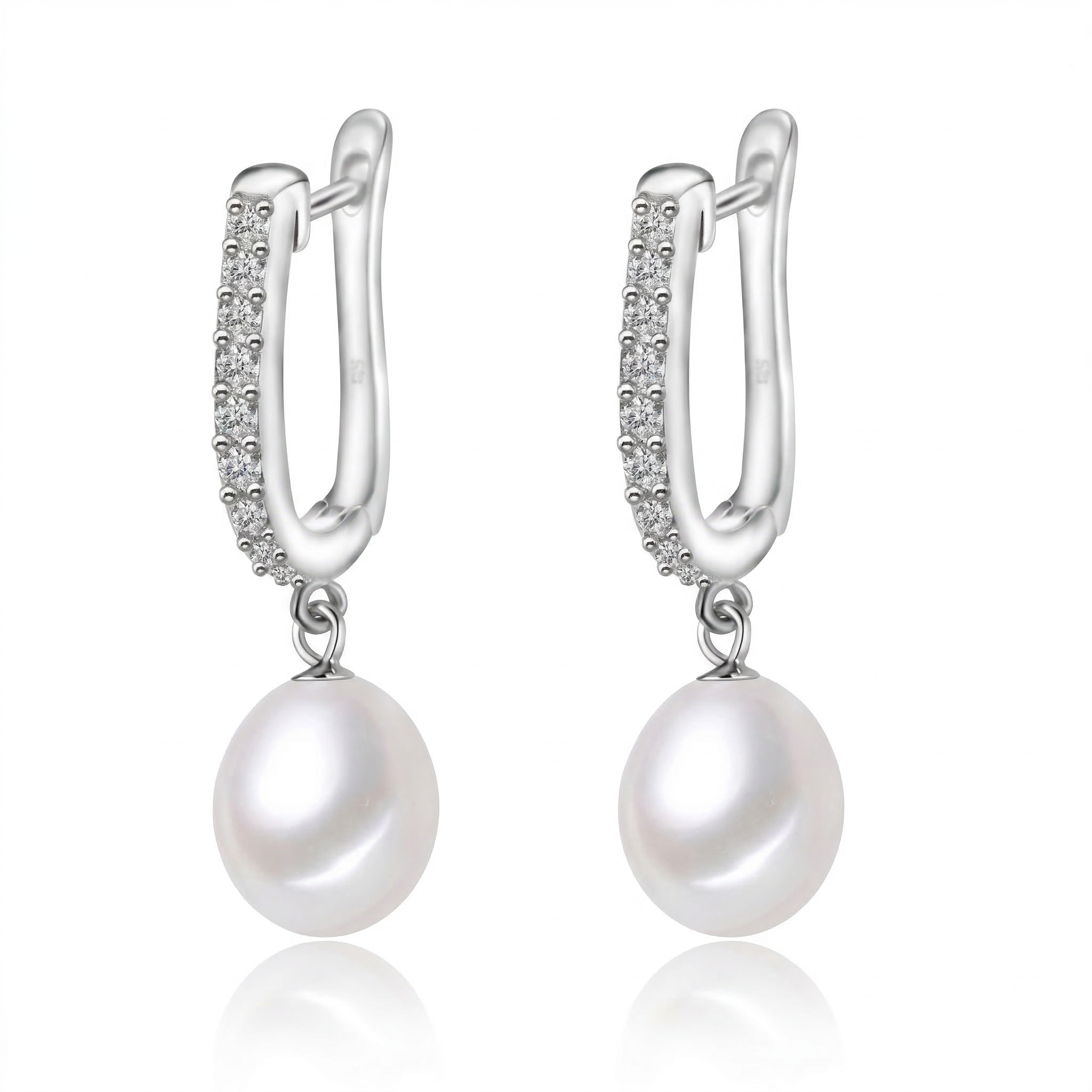 Perlore AAA Pavé Huggie Drop Pearl Earrings