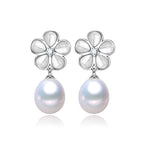 Silver Flower AAA Pearl Drop Earrings in Sterling Silver
