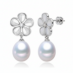 Silver Flower AAA Pearl Drop Earrings in Sterling Silver