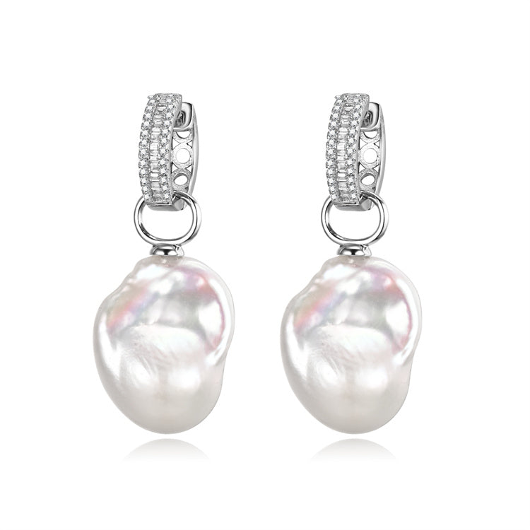 Perlore Freshwater Celestial Huggi Baroque Pearl Drops Earrings in Sterling Silver