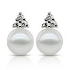 Perlore AAA Button Pearl Studs with Stone Cluster