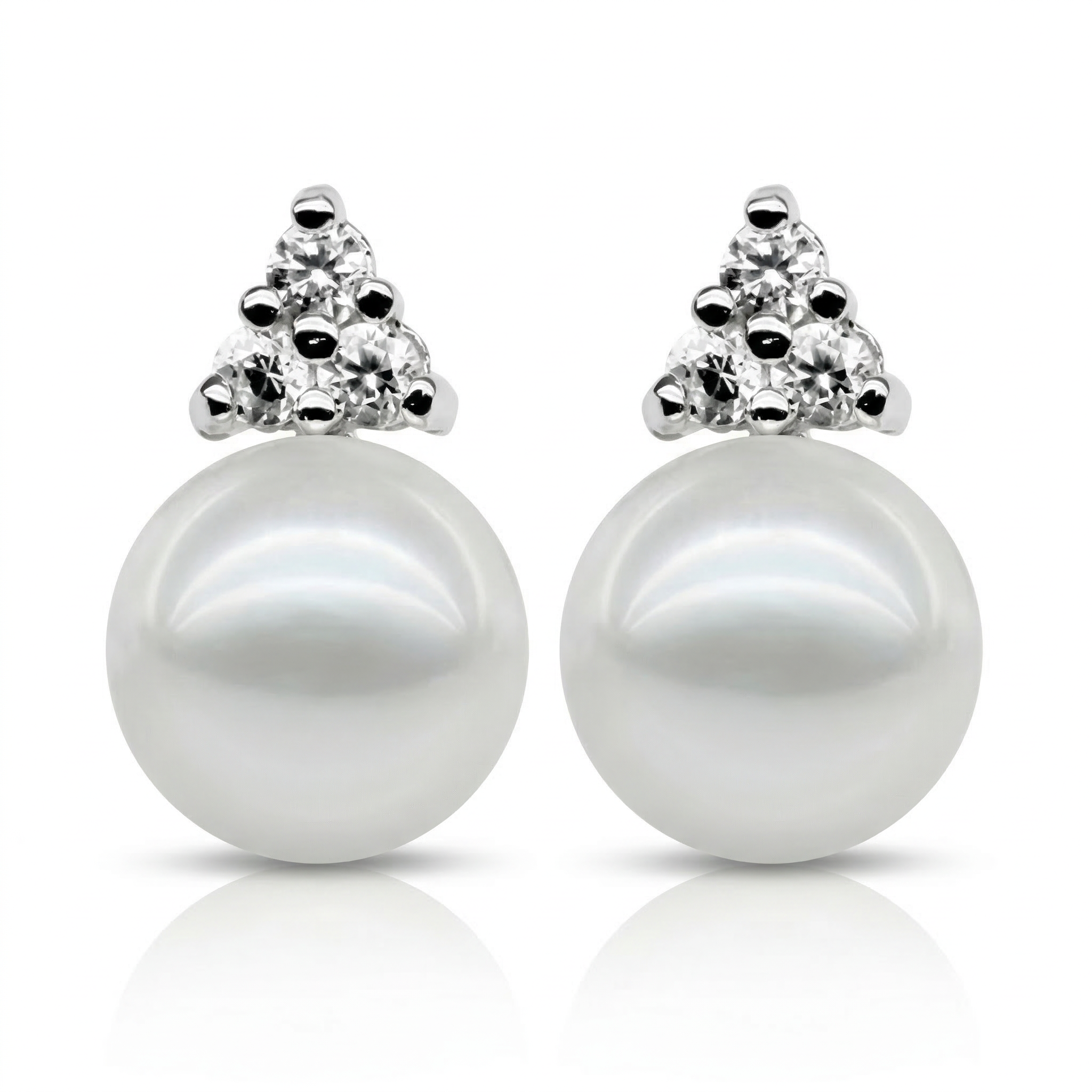 Perlore AAA Button Pearl Studs with Stone Cluster