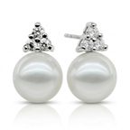Perlore AAA Button Pearl Studs with Stone Cluster