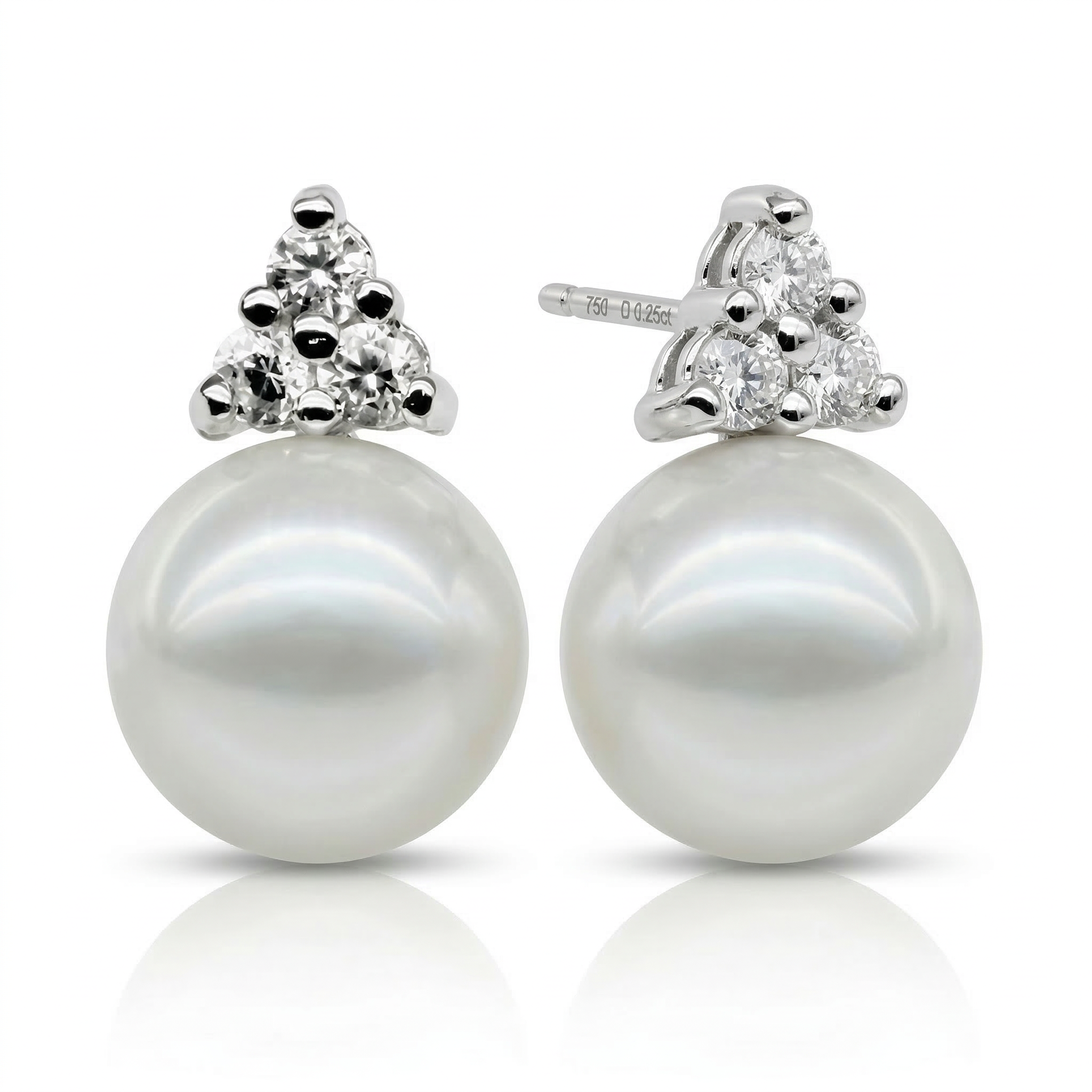 Perlore AAA Button Pearl Studs with Stone Cluster