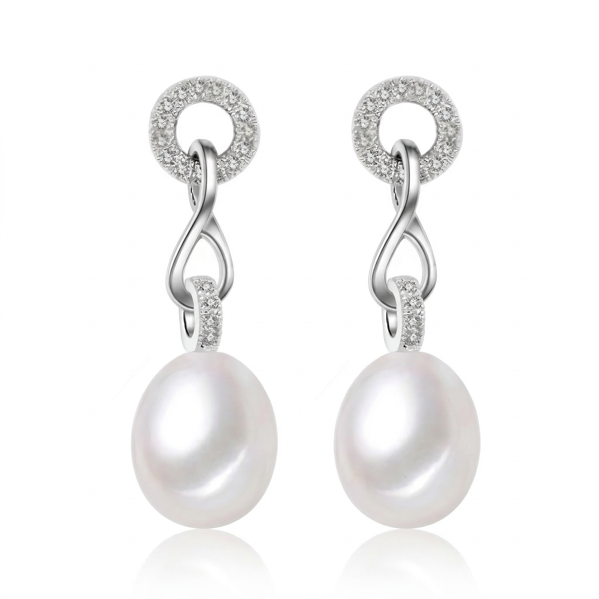 Perlore AAA Infinity Pavé Drop Pearl Earrings