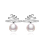 Modern Geometric Ribbon Pearl Earrings